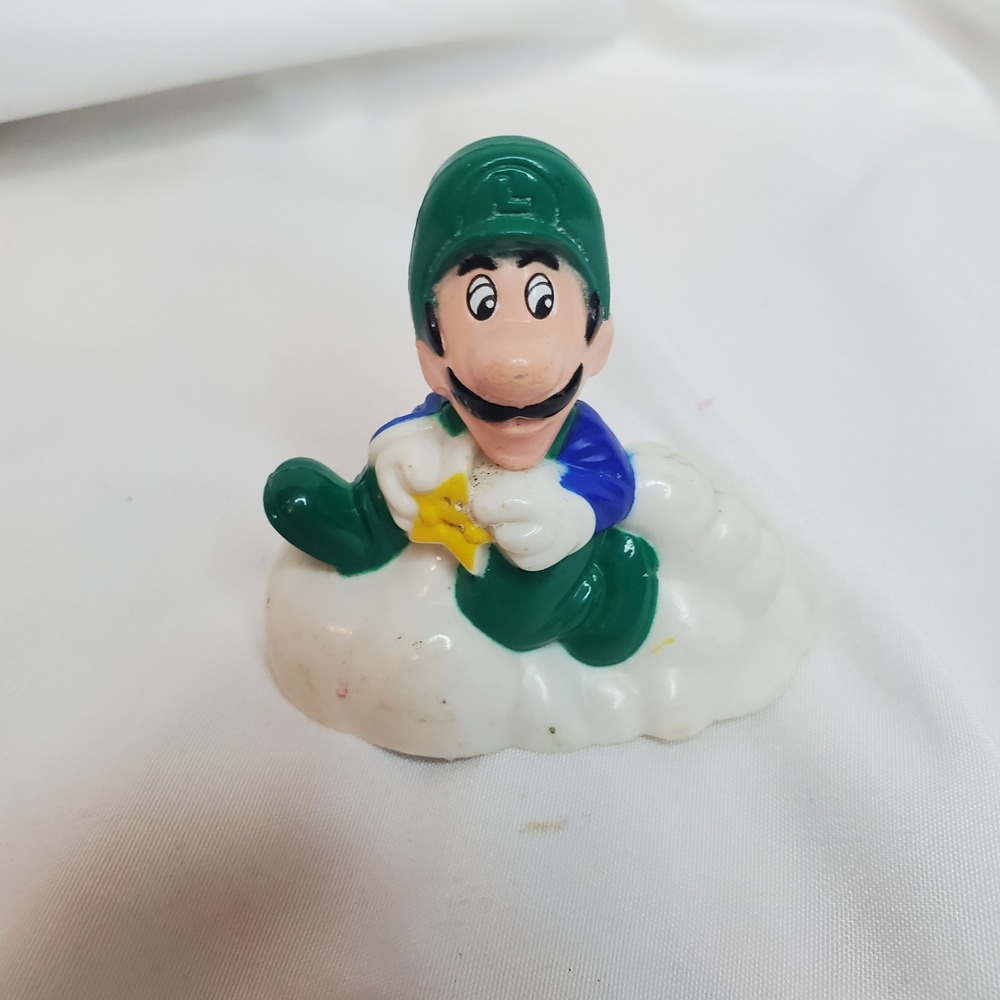Vintage 1989 McDonalds Happy Meal Toy Super Mario Bros Luigi Pull Back Cloud Car